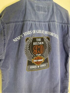 Vintage 1993 Harley-Davidson 90th Anniversary HOG Reunion Button Front Shirt